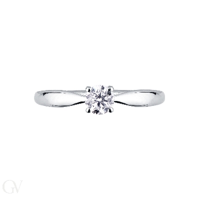 Lineare Fassung Solitärring mit 4 Krappen Weißgold