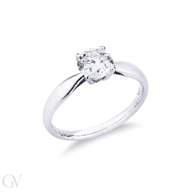 Verlobungsring lineare Fassung 4 Krappen Weißgold