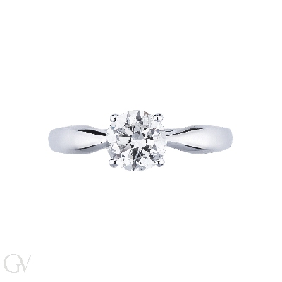 Verlobungsring lineare Fassung 4 Krappen Weißgold