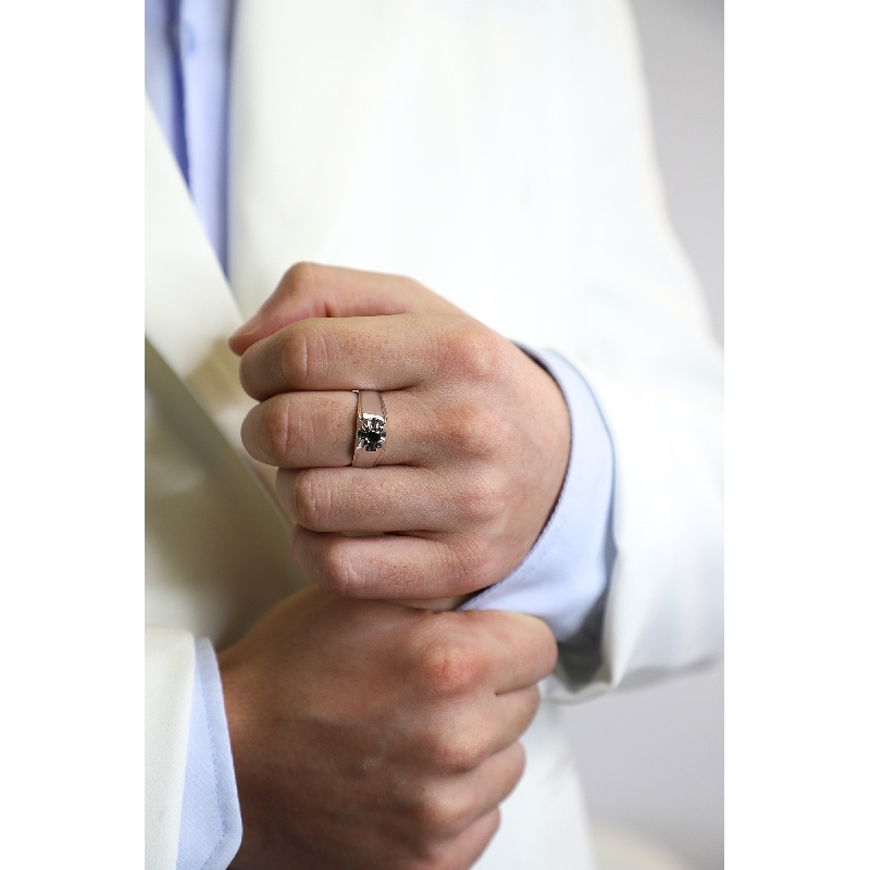 Solitärring schwarzer Diamant Weißgold Herren 