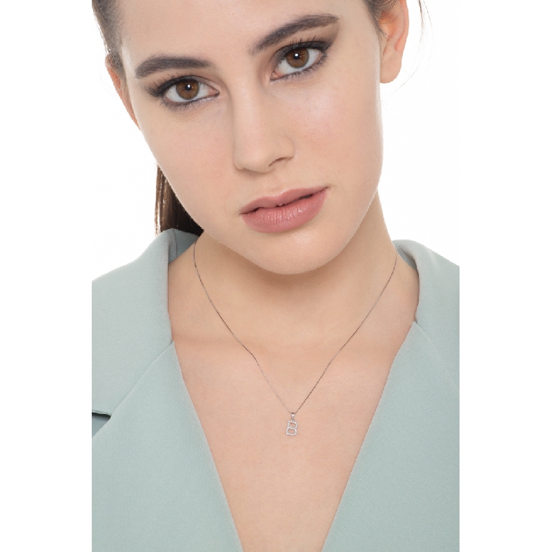 Kette aus Weißgold 18k mit Buchstabe B aus Diamanten 