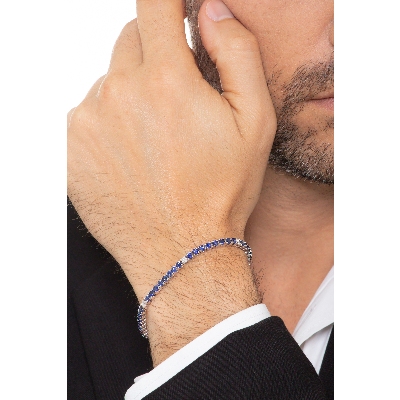 Weißgold 750 Tennisarmband mit blauen Saphiren und Diamanten 