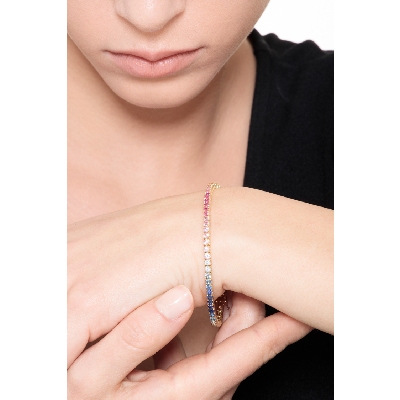 Saphir Armband Tennis aus 18K Gold Rainbow Multicolor