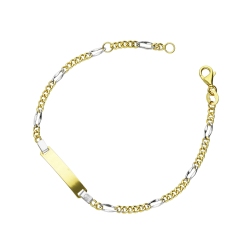Weissgold Gelbgold Armband mit Gravurplatte, 16 cm