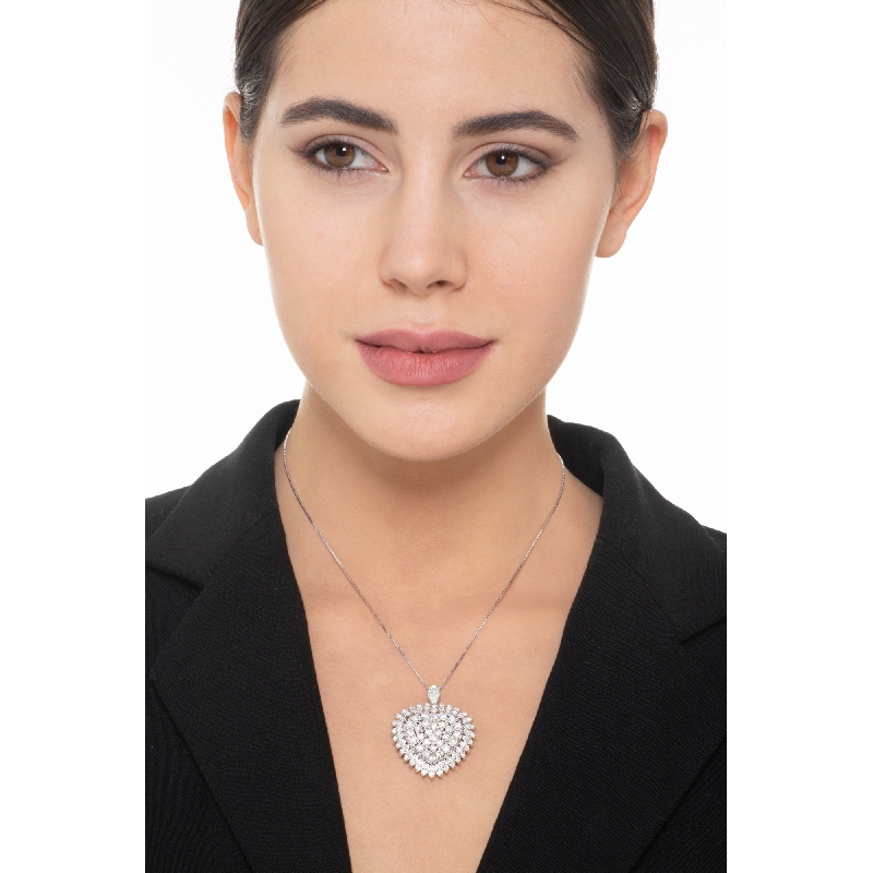 Weißgold Damenkette mit Diamant-Herz-Anhänger