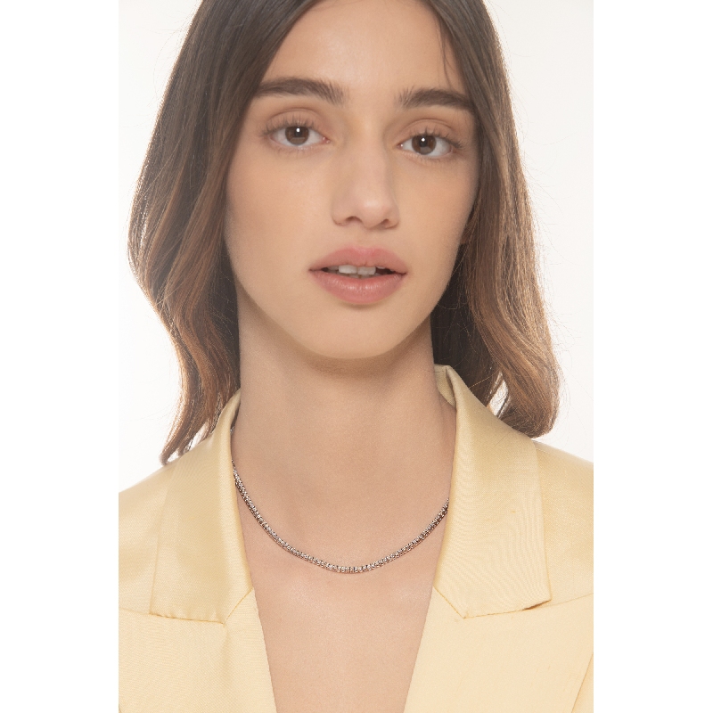 Weißgold 18k Tennis- Halskette mit Diamanten  