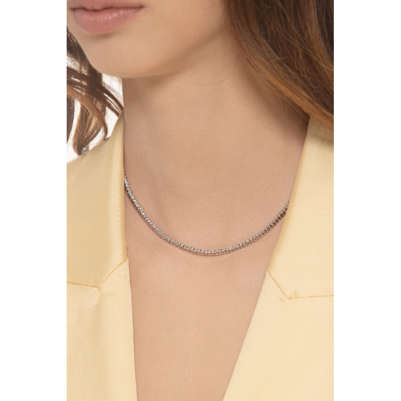 Weißgold 18k Tennis- Halskette mit Diamanten  