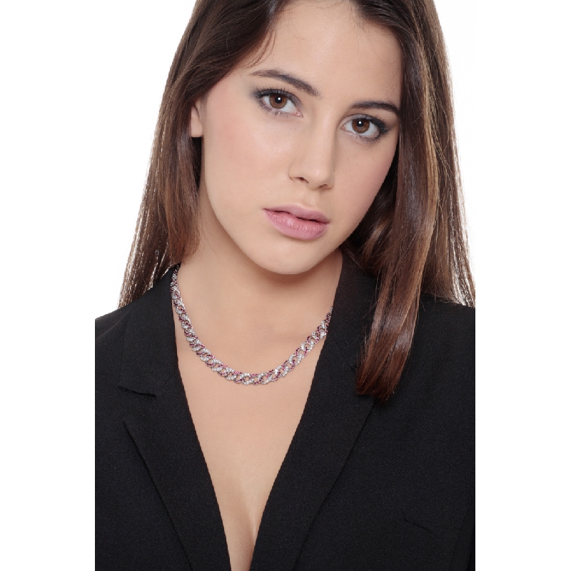 Iced Out Kette Weissgold Rubine Diamanten Iced Out Kette Weissgold Rubine Diamanten