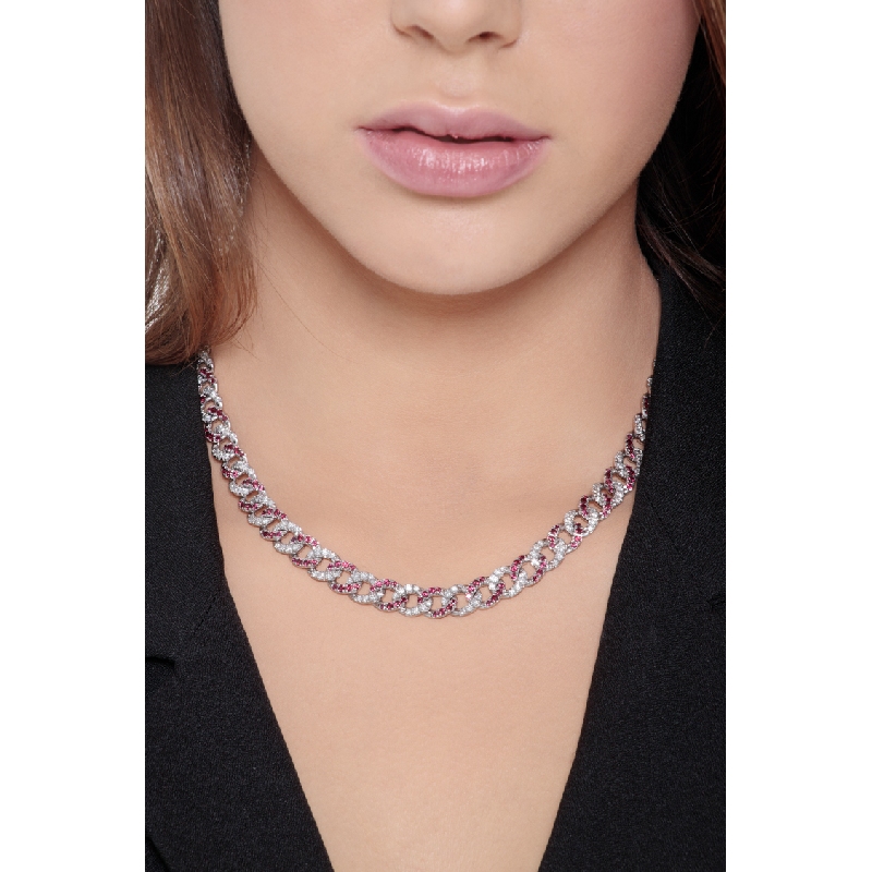 Iced Out Kette Weissgold Rubine Diamanten Iced Out Kette Weissgold Rubine Diamanten
