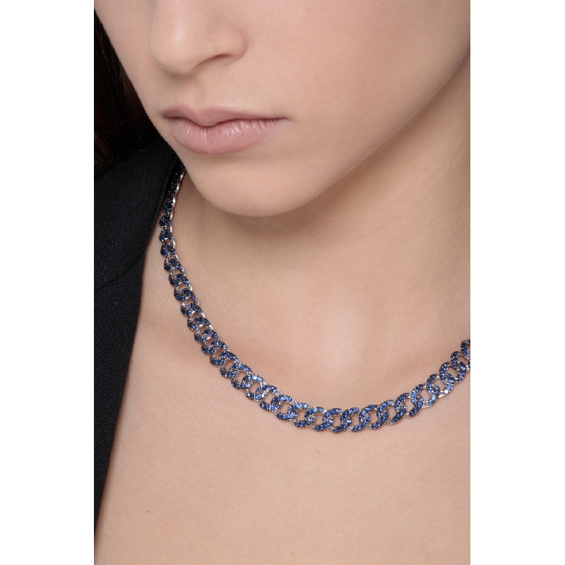 Iced Out Panzerkette Weißgold 18Karat mit Saphiren Iced Out Panzerkette Weißgold 18Karat mit Saphiren