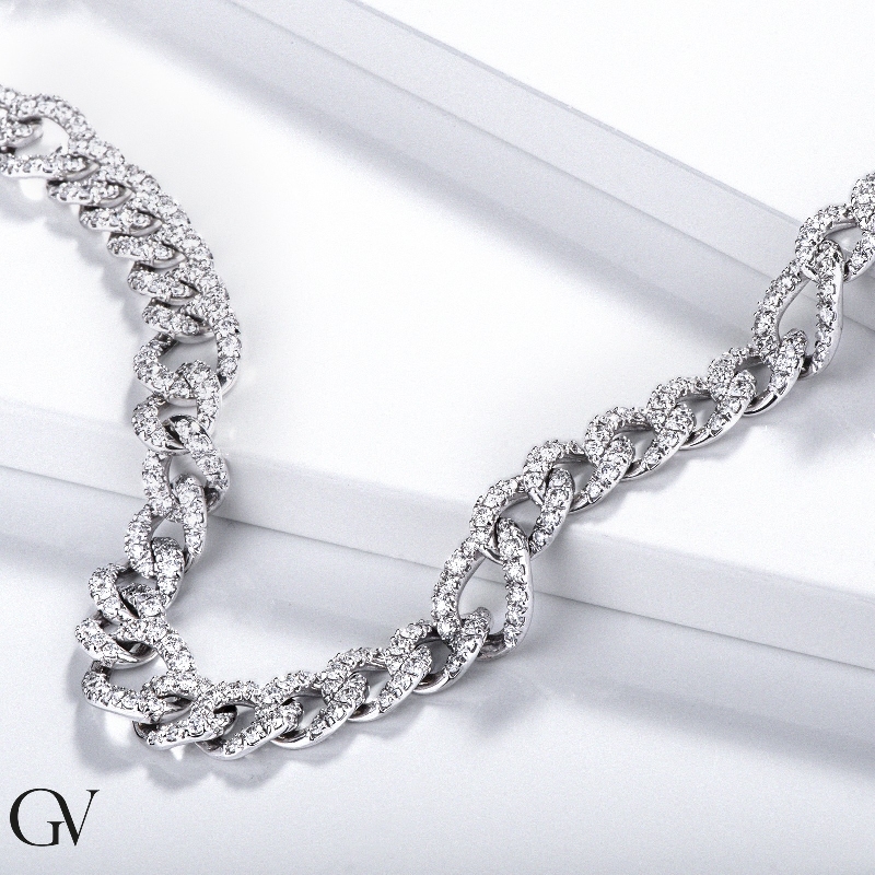 Iced Out Kette mit Diamanten Weißgold  Iced Out Kette mit Diamanten Weißgold