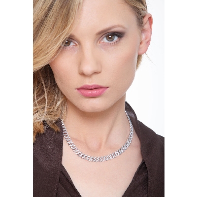 750er Weißgold Halskette Cuban Link mit Diamanten