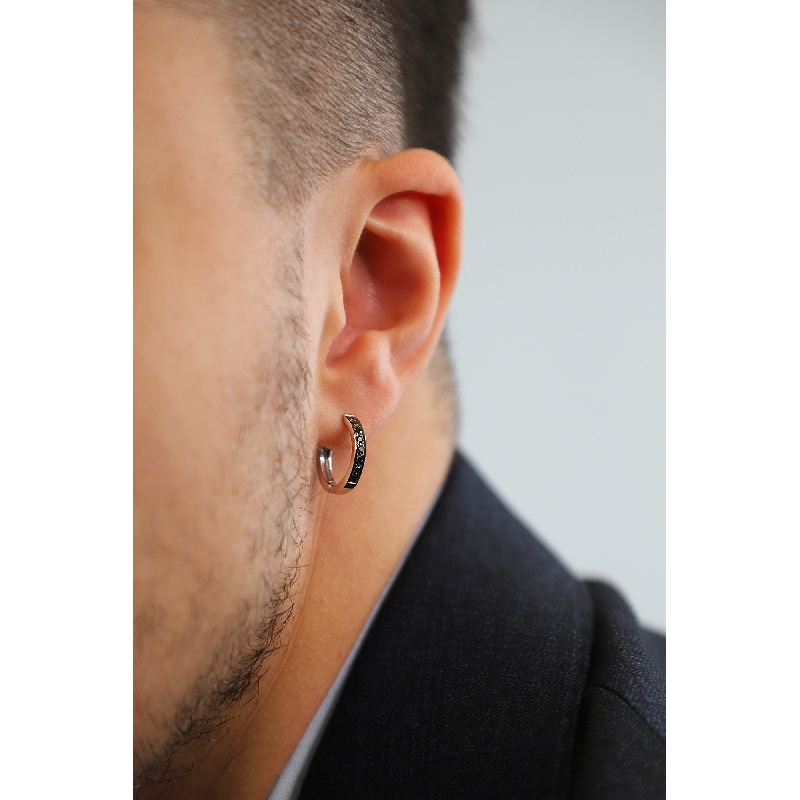 Herren Ohrring einzelne Creole Weißgold mit schwarzen Diamanten