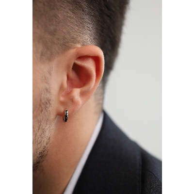 Herren Einzelne Creole mit schwarzen Brillanten Weißgold