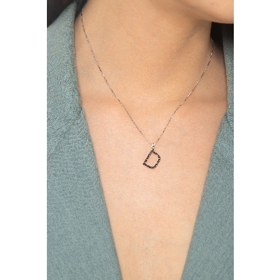 Weißgoldkette mit Buchstabe D aus schwarzen Diamanten