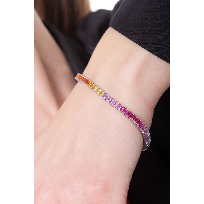 Tennisarmband Weißgold 750 mit Rainbow Saphiren Tennisarmband Weißgold 750 mit Rainbow Saphiren