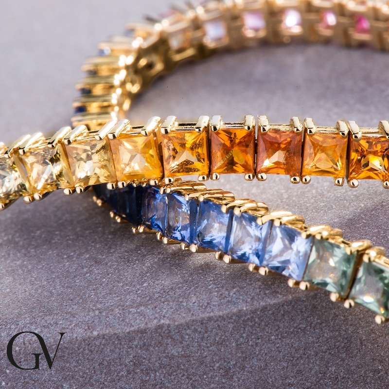 Tennisarmband Saphir Rainbow 18 K Gold  Tennisarmband Saphir Rainbow 18 K Gold