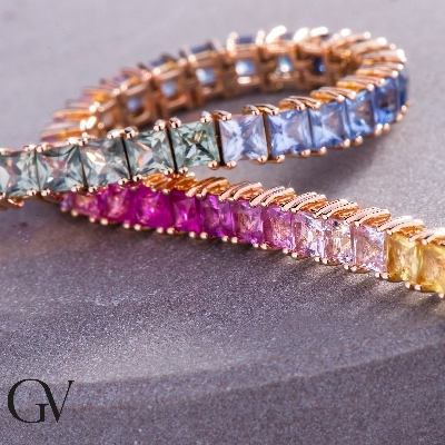 Tennisarmband Gold 18 K – Bunte Saphire Rainbow