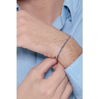 Weißgold 750 Tennisarmband mit blauen Saphiren