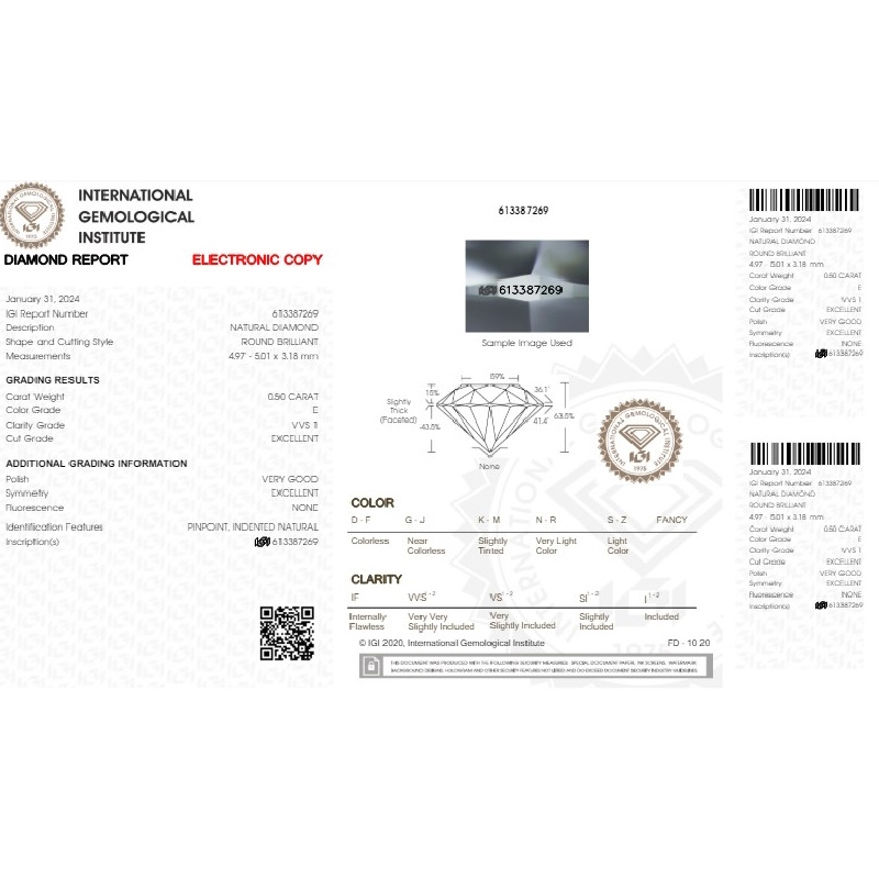 IGI-zertifizierter Diamant CT 0,50 E VVS1