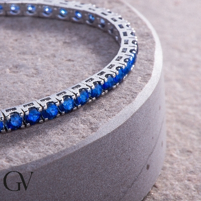 Weißgold 18K Tennisarmband mit blauen Saphiren 