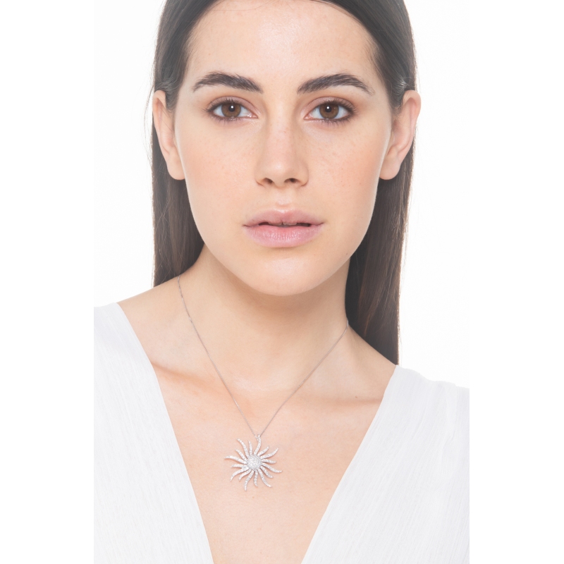 Halskette aus Weißgold 18k mit Sonne aus Diamanten 