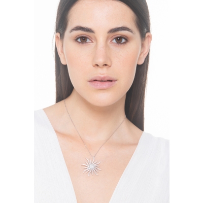 Halskette aus Weißgold 18k mit Sonne aus Diamanten 