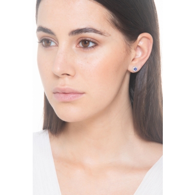 Weißgold kleine Halo Ohrstecker mit blauen Saphiren und Diamanten