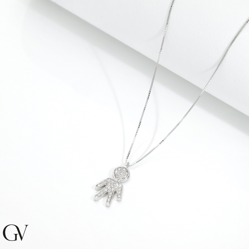 Kette aus Weißgold 18K mit Kind aus Diamanten Kette aus Weißgold 18K mit Kind aus Diamanten