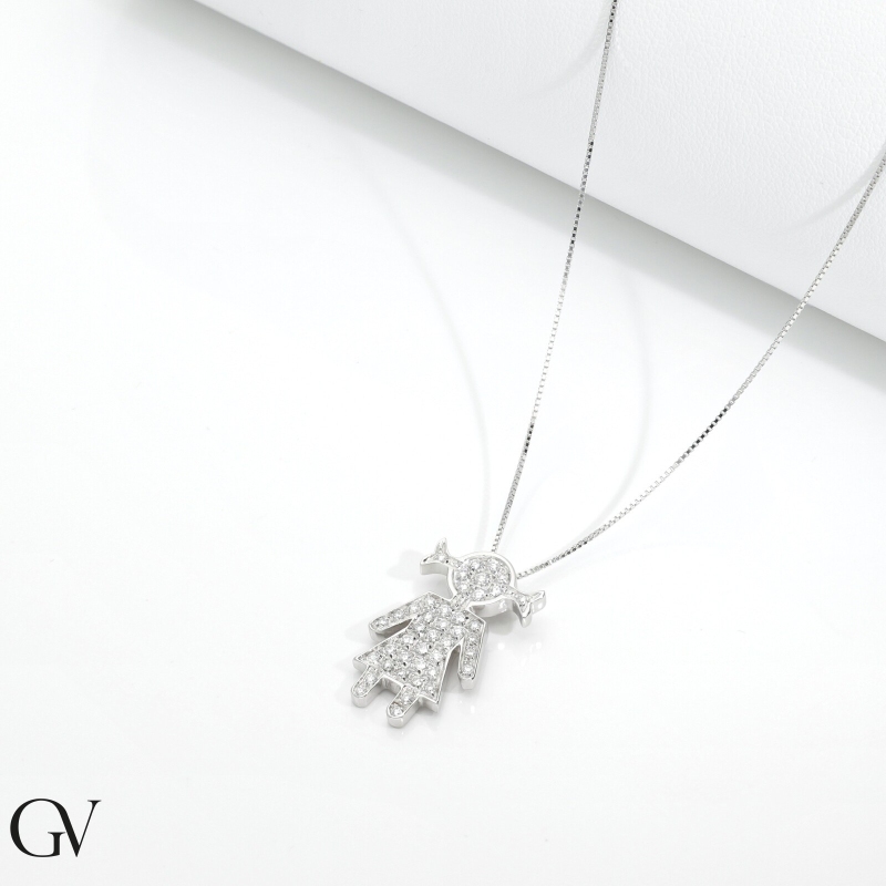 750er Weißgoldkette mit Mädchen-Anhänger aus Diamanten