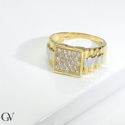 Herrenring 750er Weißgold und Gelbgold mit Zirkonia