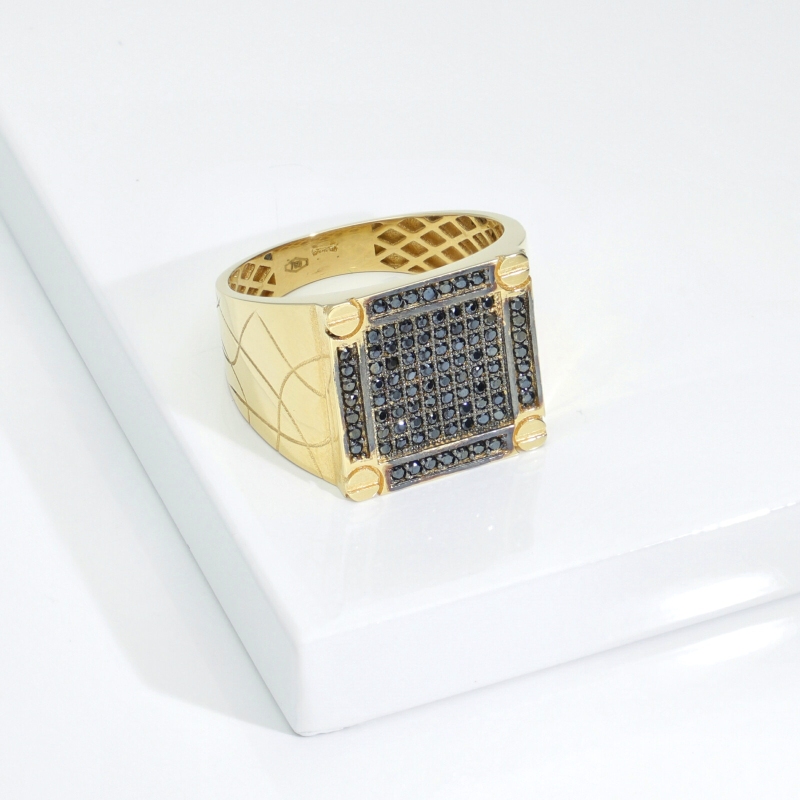 750er Gelbgold Herrenring mit schwarzen Zirkonia