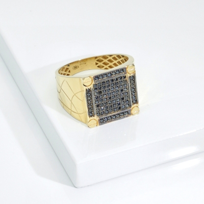 750er Gelbgold Herrenring mit schwarzen Zirkonia