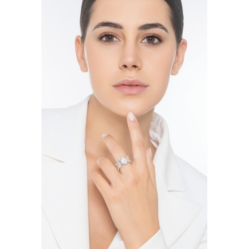 Elastischer Ring Weißgold 18K mit einem Diamanten-Pavé