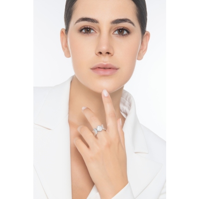 Elastischer Ring Weißgold 18K mit einem Diamanten-Pavé