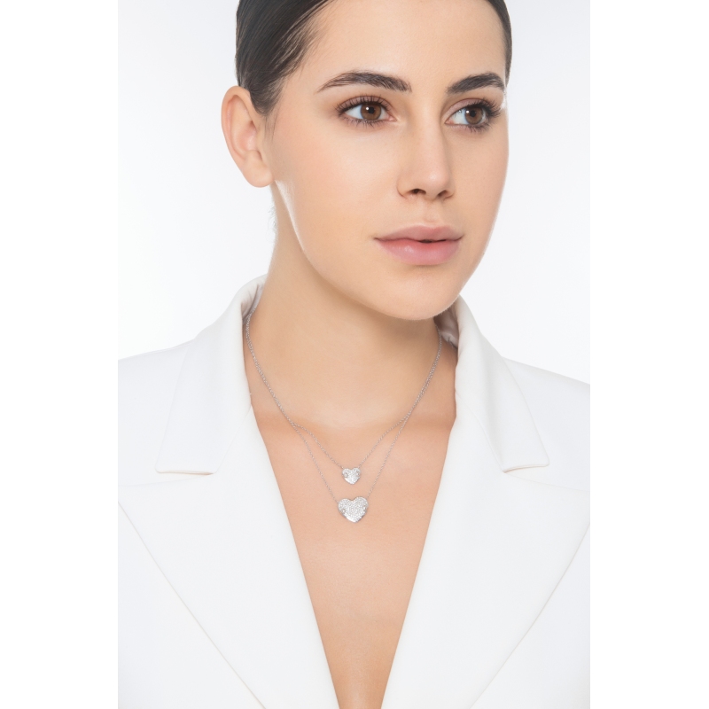 Halskette Doppelkette Weißgold mit Herzen aus Brillanten  Halskette Doppelkette Weißgold mit Herzen aus Brillanten