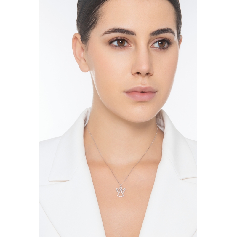 Halskette mit Schutzengel aus Weißgold mit Diamanten Halskette mit Schutzengel aus Weißgold mit Diamanten
