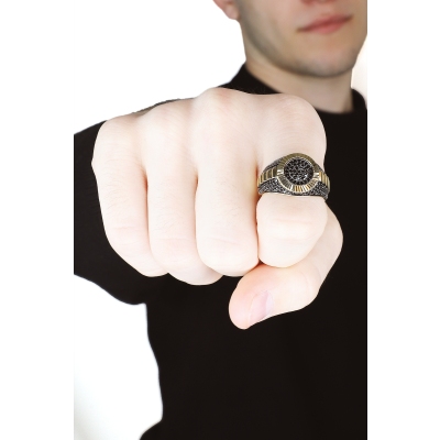 Gelbgold 18K Herrenring mit schwarzen Zirkonia