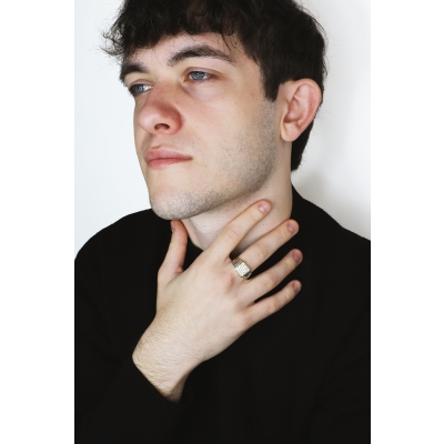 Herrenring 750er Weißgold und Gelbgold mit Zirkonia