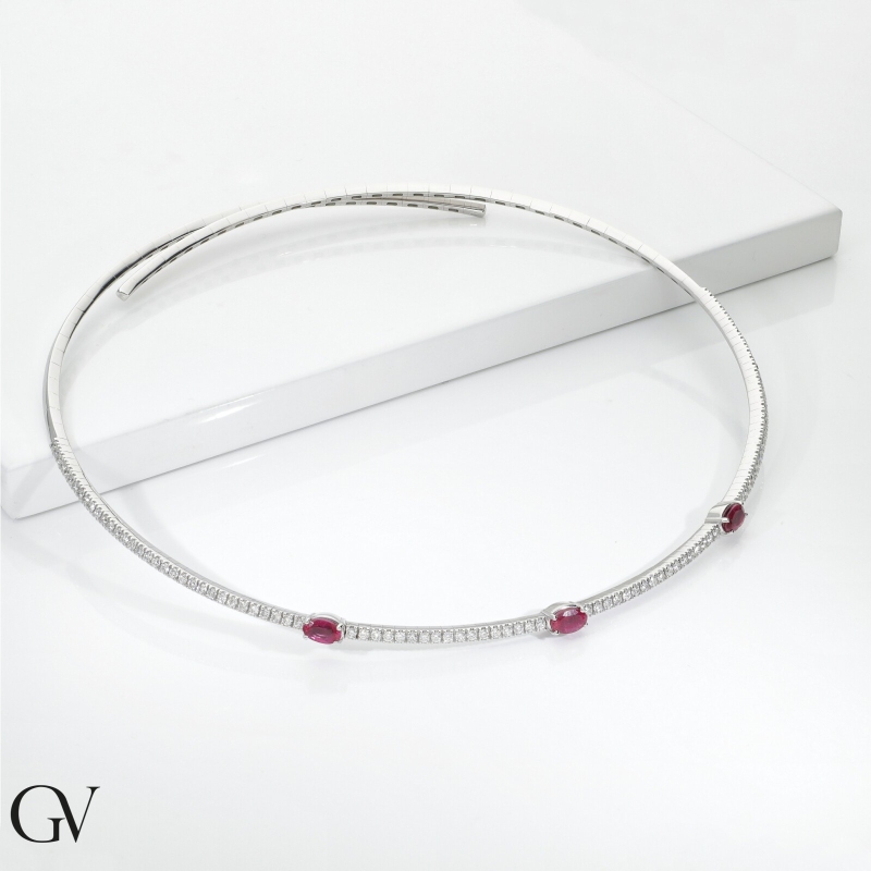 Choker Kette Weißgold 18K mit Brillanten und Rubinen