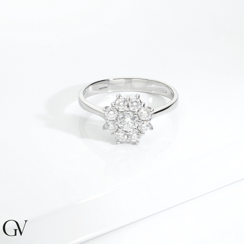 Weißgold 18K Blumenring Halo Ring