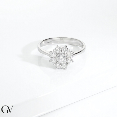 Weißgold 18K Blumenring Halo Ring