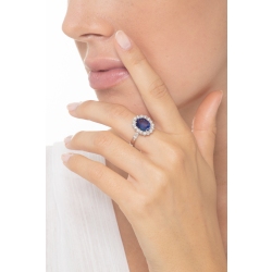 18K Weißgold Halo Ring mit einem blauen Saphir und Diamanten 2