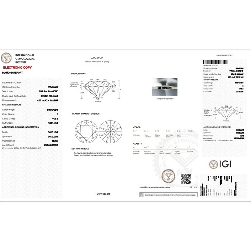 IGI-zertifizierter Diamant 1 CT E VVS2