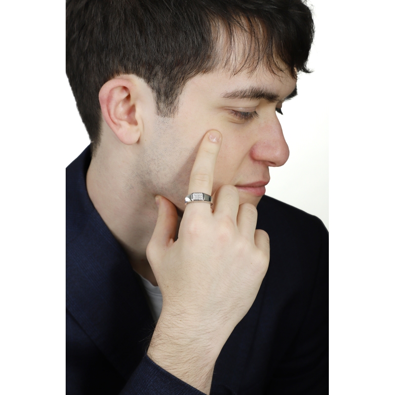 Pavé Ring Herren mit Diamanten 18K Weißgold