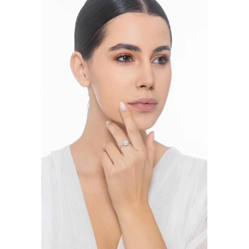 Weißgold 750 Blumenring Halo Ring 