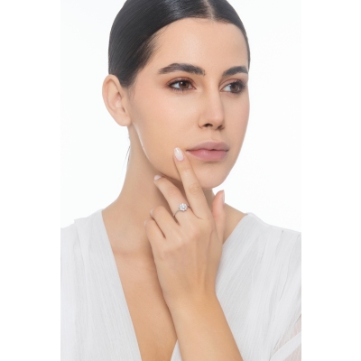 Weißgold 750 Blumenring Halo Ring 