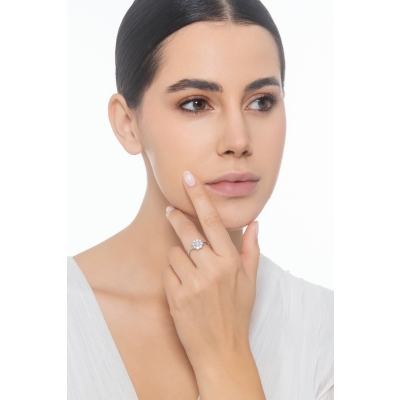 Weißgold 18K Blumenring Halo Ring