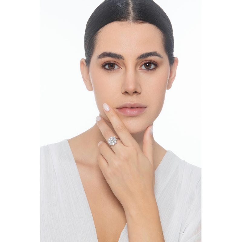 Diamantring Blumenring Damen aus Weißgold 18K Diamantring Blumenring Damen aus Weißgold 18K
