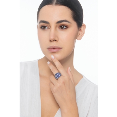 Weißgold 18K Bandring mit Saphiren und Diamanten